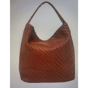 Deux Lux Woven Hobo Shoulder Bag Brown Faux Leather Oversized Boho Contemporary